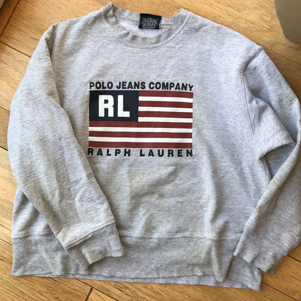 Ralph Lauren Gray Crewneck With Flag Design